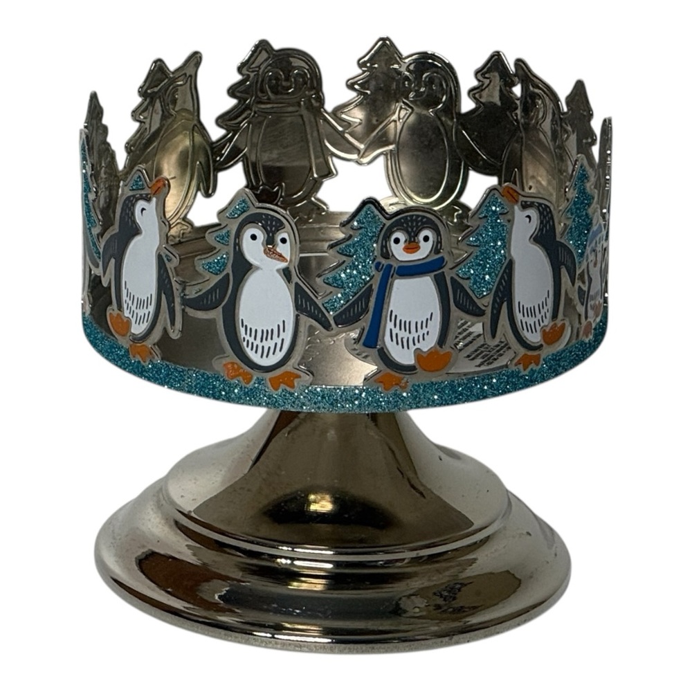 Bath &‎ Body Works Dancing Penguins Candle Holder Metal Pedestal 4" Diameter - Picture 5 of 9